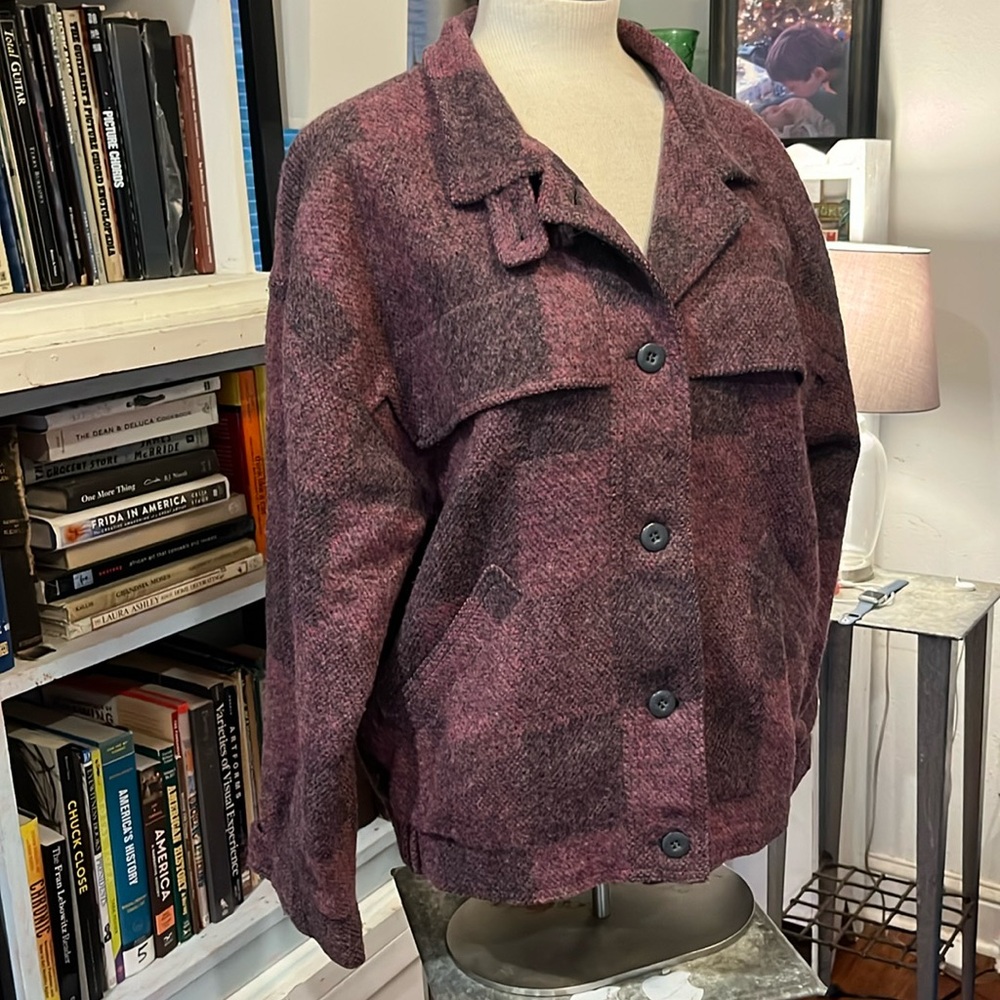 💜 V I N T A G E WOOLRICH WOMAN PURPLE PLAID JACKET - Picture 4 of 12